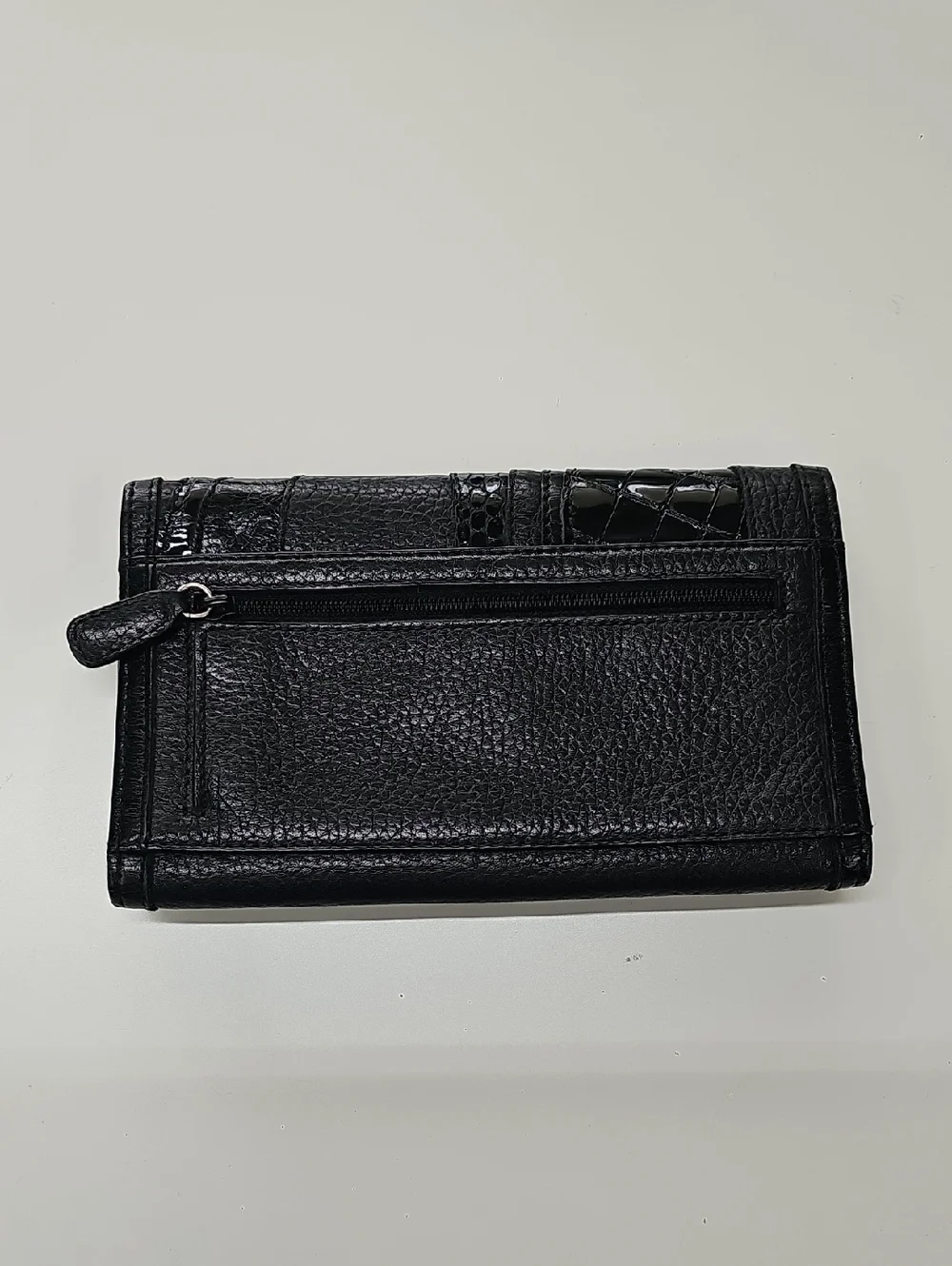 Brighton Leather Trifold Checkbook Wallet, Textured Black Silver Hearts